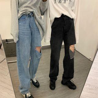 Straight-cut High-waist Ribbon Pants