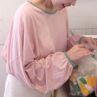 Puff-sleeve Contrast Trim T-shirt
