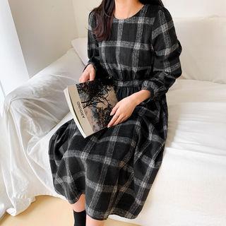 Round-neck Check Dress