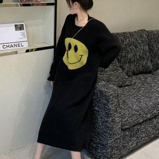 Round-neck Smiley Face Dress Black - One Size
