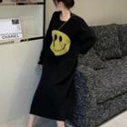 Round-neck Smiley Face Dress Black - One Size
