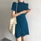 Short-sleeve Off-shoulder Halter Plain T-shirt Dress