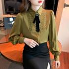 Bow Accent Faux Pearl Shirt