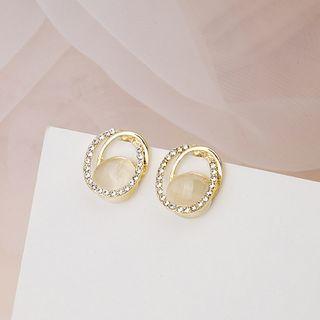 Rhinestone Cat Eye Stone Earring 1 Pair - E3271 - As Shown In Figure - One Size