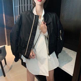 Plain Long-sleeve Loose-fit Shirt / Plain Jacket