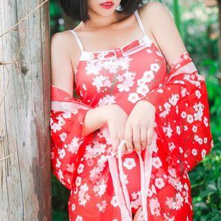 Set: Cherry Blossom Print Swimsuit + Cover-up