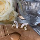 Rhinestone Fan Earring 1 Pair - S925 Silver - White & Gold - One Size