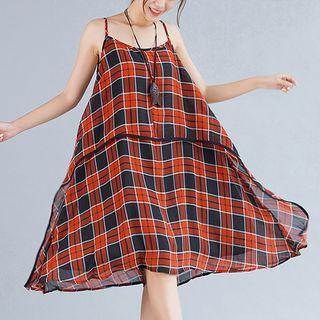 Strappy Plaid A-line Midi Dress