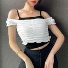 Short-sleeve Mock Two-piece Cold-shoulder Crop Top