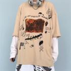 Graffiti Mock Two-piece Long-sleeve T-shirt