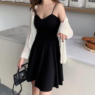 Strappy A-line Dress / Midi Dress / Light Jacket / Set