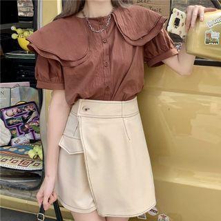 Short-sleeve Layered Collar Blouse / Contrast Stitching Skort