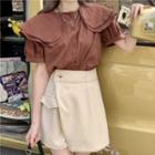 Short-sleeve Layered Collar Blouse / Contrast Stitching Skort