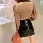 Zipped Faux-patent Miniskirt