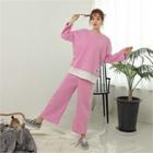 Set Lettering-patch Layered T-shirt + Wide-leg Pants