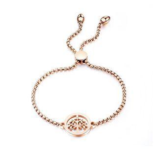 Fashion Simple Plated Rose Gold Hollow Tree Of Life Round 316l Stainless Steel Bracelet Rose Gold - One Size