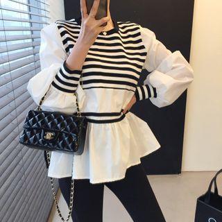 Striped Panel Blouse Black & White - One Size