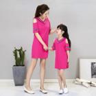 Family Matching Cold Shoulder Short-sleeve A-line Dress
