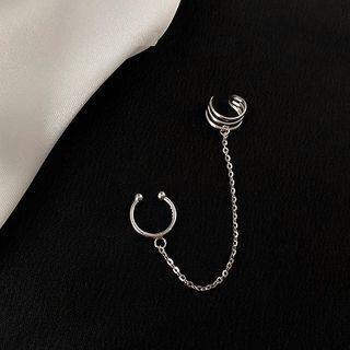 925 Sterling Silver Layered Chain Cuff Earring 1 Pc - 925 Silver - Silver - One Size