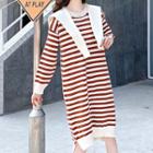 Hooded Striped Midi Sweater Dress Khaki - One Size