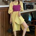 3/4-sleeve Asymmetric Shirt Dress / Vest