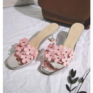 Floral Kitten Heel Slide Sandals