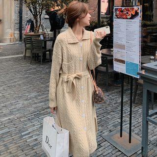 Button-front Collared Cable-knit Dress