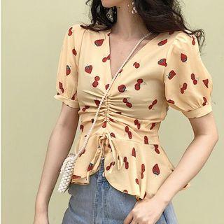 Strawberry Printed V-neck Chiffon Blouse