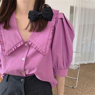 Puff-sleeve Blouse Purple - One Size