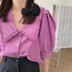 Puff-sleeve Blouse Purple - One Size