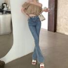 Off-shoulder Cropped Blouse / Bootcut Jeans