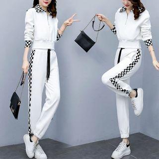 Set: Checkered Half-zip Sweatshirt + Sweatpants
