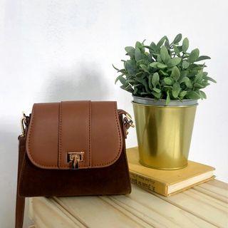 Flap Corduroy-panel Shoulder Bag