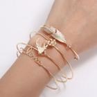 Set Of 4: Alloy Love Lettering / Snowflake / Deer / Feather Bangle Set Of 4 - As Shown In Figure - One Size