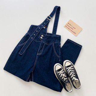 Single-strap Denim Cropped Jumper Pants