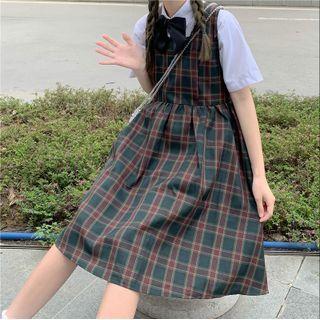 Plain Oversize Shirt / Plaid A-line Dress