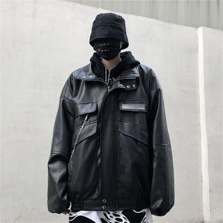 Faux-leather Long-sleeve Zip Jacket