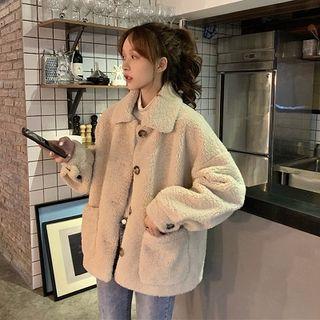 Faux Shearling Single-breasted Jacket Almond - One Size