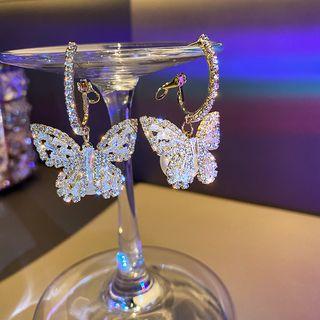 Butterfly Rhinestone Dangle Earring 1 Pair - Silver Needle - Gold - One Size