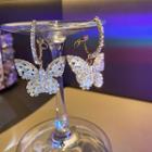 Butterfly Rhinestone Dangle Earring 1 Pair - Silver Needle - Gold - One Size
