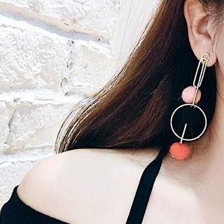 Two-tone Pom Pom Drop Earring