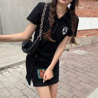 Collared Bear Embroidered Mini Bodycon Dress