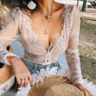 Long-sleeve Open Back Lace Top