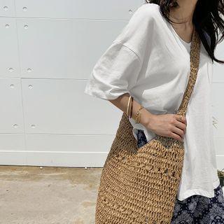 Slit-side Plain T-shirt Ivory - One Size