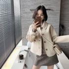 Dual-pocket Buttoned Jacket / Plaid Mini A-line Skirt / Set