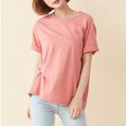 Crew-neck Short-sleeve T-shirt Rose Pink - One Size