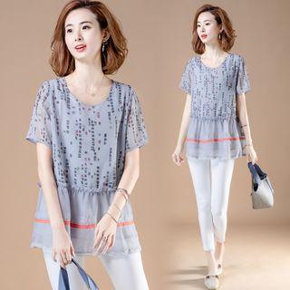 Short-sleeve Pattern Chiffon Tunic