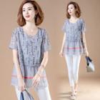 Short-sleeve Pattern Chiffon Tunic