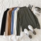 Semi-collar Plain Long-sleeve Knit Top
