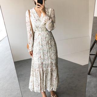 Wrap-front Floral Print Midi Dress One Size